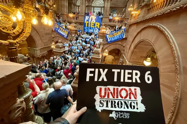 Photo of a rally on the Million Dollar Staircase in support of reforming Tier 6