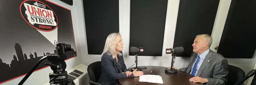 NYS Comptroller Tom DiNapoli and Darcy Wells in podcast studio