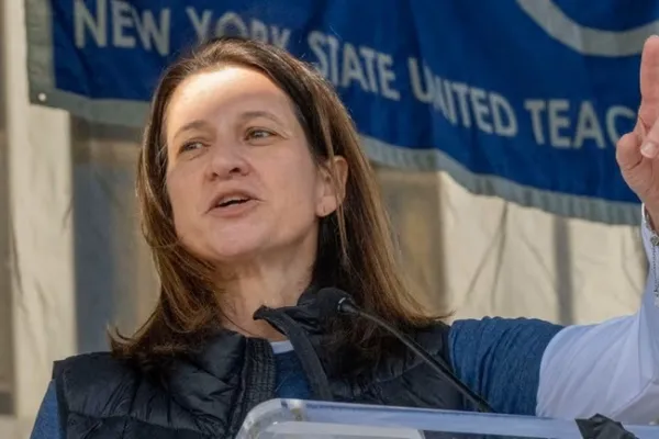 NYSUT President Melinda Person speaking