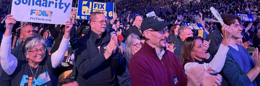 union members cheering at Fix Tier 6 rally